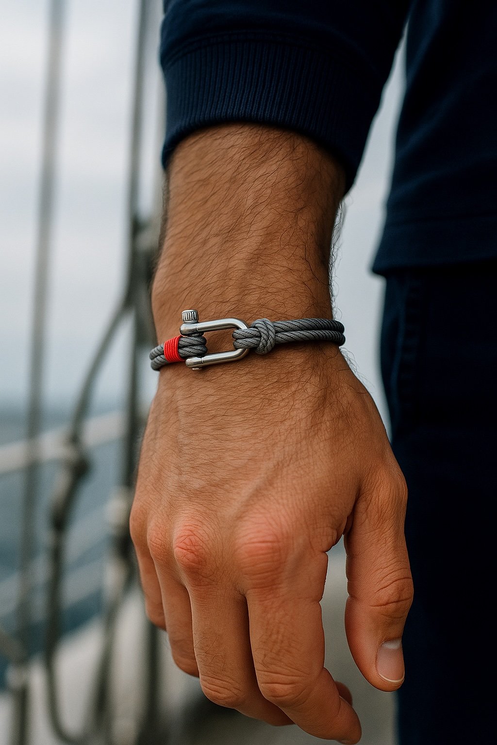 Bracelet corde millet fermoir manille marin acier